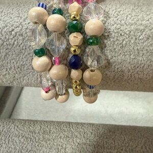 Erimish Beaded Bracelet Stack with Natural Wood, Green & Blue Accents